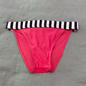Striped, pink bikini bottoms.